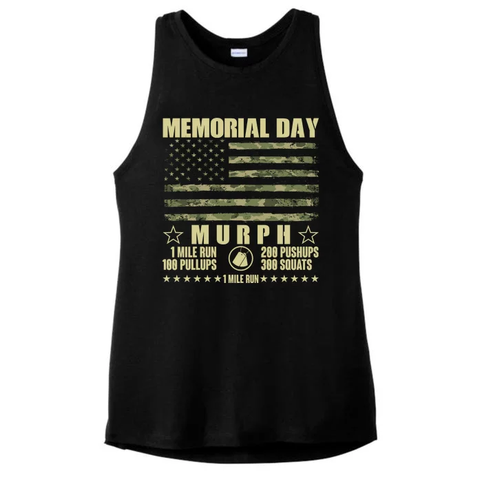 Memorial Day Murph Workout Camo USA American Flag Ladies Tri-Blend Wicking Tank