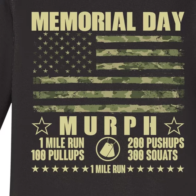 Memorial Day Murph Workout Camo USA American Flag Baby Long Sleeve Bodysuit