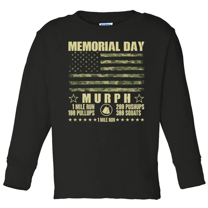 Memorial Day Murph Workout Camo USA American Flag Toddler Long Sleeve Shirt