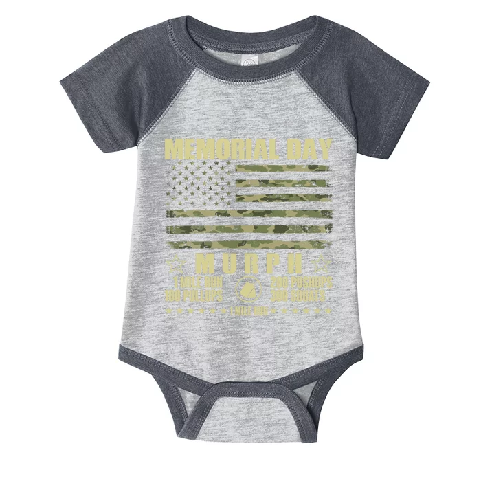 Memorial Day Murph Workout Camo USA American Flag Infant Baby Jersey Bodysuit