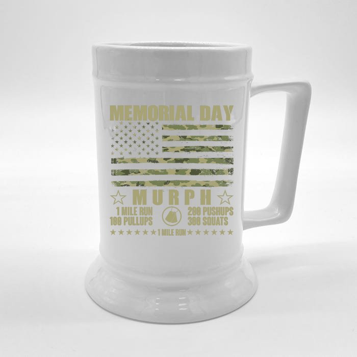 Memorial Day Murph Workout Camo USA American Flag Front & Back Beer Stein