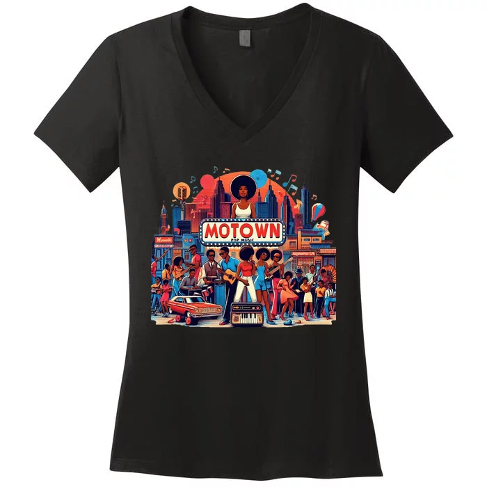 Motown Era Nostalgic Music Design Women's V-Neck T-Shirt