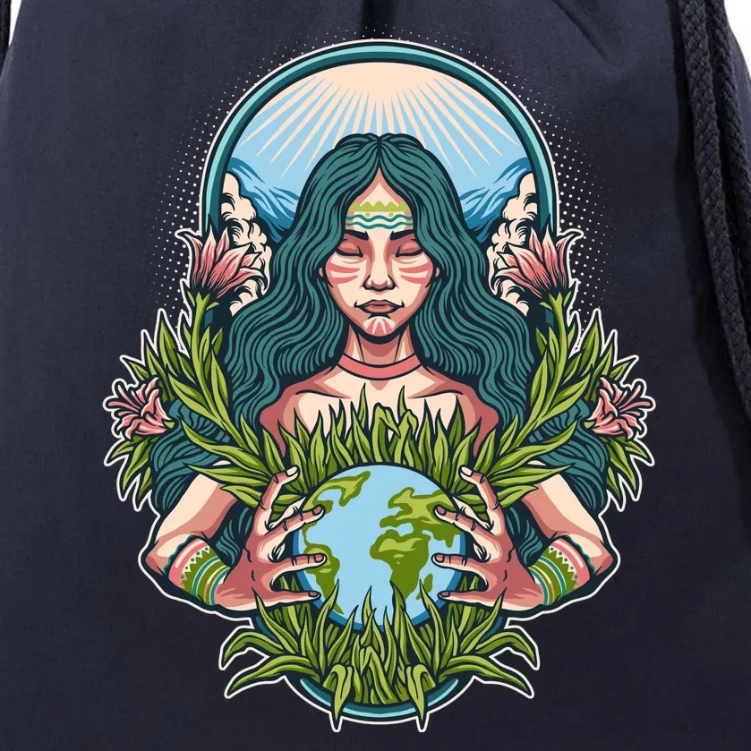 Mother Earth Native American Earth Day Drawstring Bag