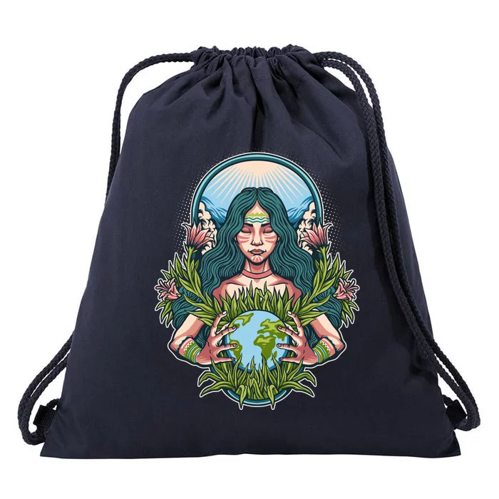 Mother Earth Native American Earth Day Drawstring Bag