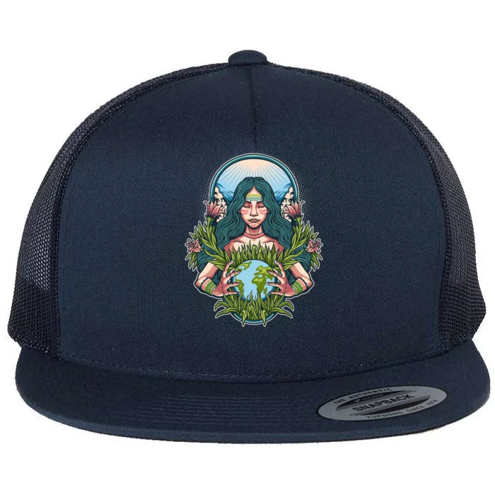 Mother Earth Native American Earth Day Flat Bill Trucker Hat