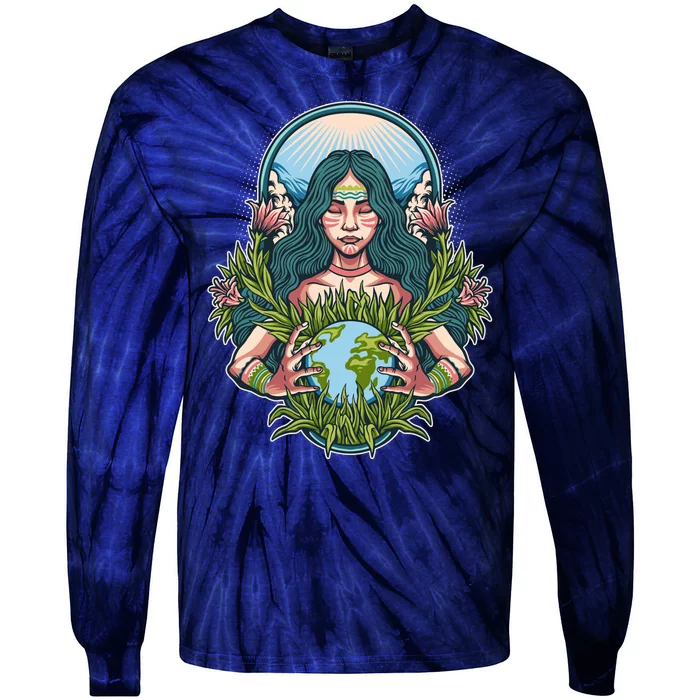 Mother Earth Native American Earth Day Tie-Dye Long Sleeve Shirt