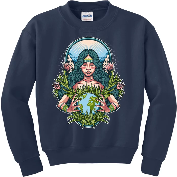 Mother Earth Native American Earth Day Kids Sweatshirt