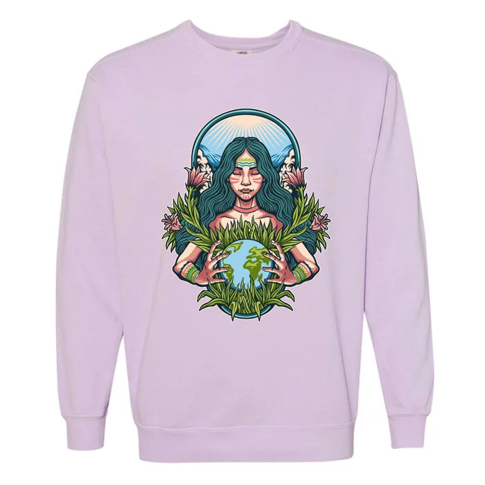 Mother Earth Native American Earth Day Garment-Dyed Sweatshirt