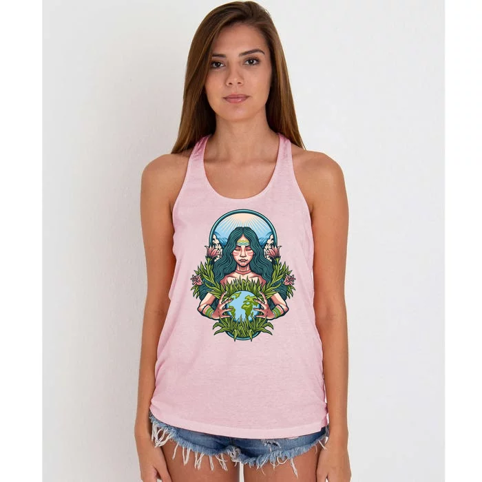 Mother Earth Native American Earth Day Women's Knotted Racerback Tank