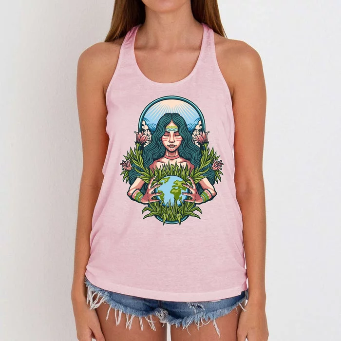 Mother Earth Native American Earth Day Women's Knotted Racerback Tank