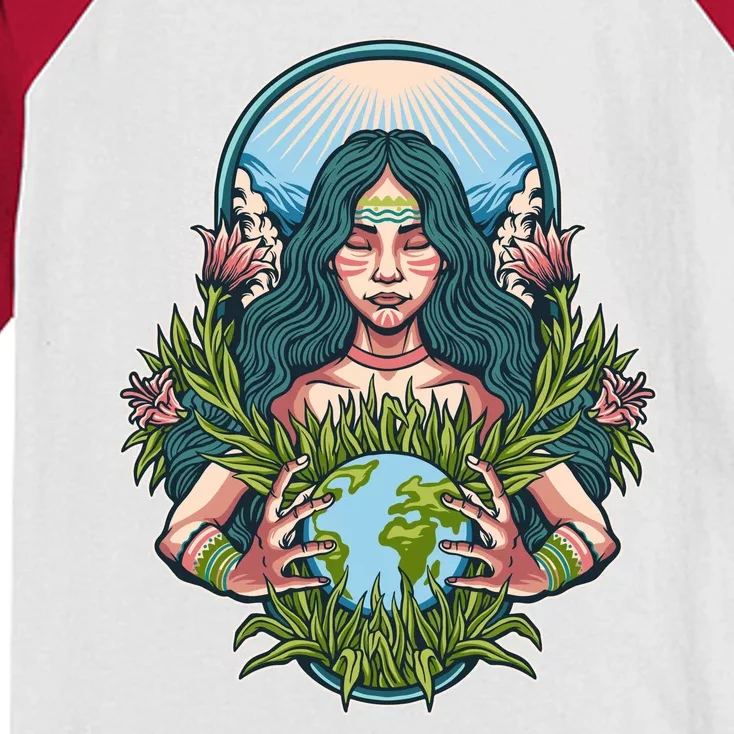 Mother Earth Native American Earth Day Kids Colorblock Raglan Jersey