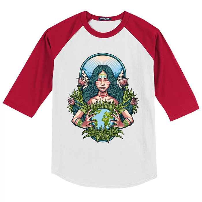 Mother Earth Native American Earth Day Kids Colorblock Raglan Jersey