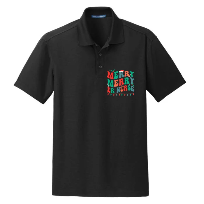 Merry Emergency Nurse Christmas ER Nurse Xmas Party Dry Zone Grid Performance Polo