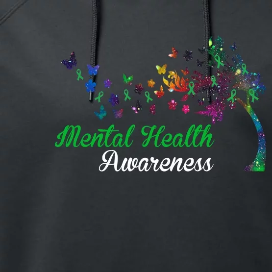 Mental Health Awareness Butterfly Tree Performance Fleece Hoodie