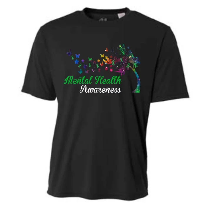 Mental Health Awareness Butterfly Tree Cooling Performance Crew T-Shirt