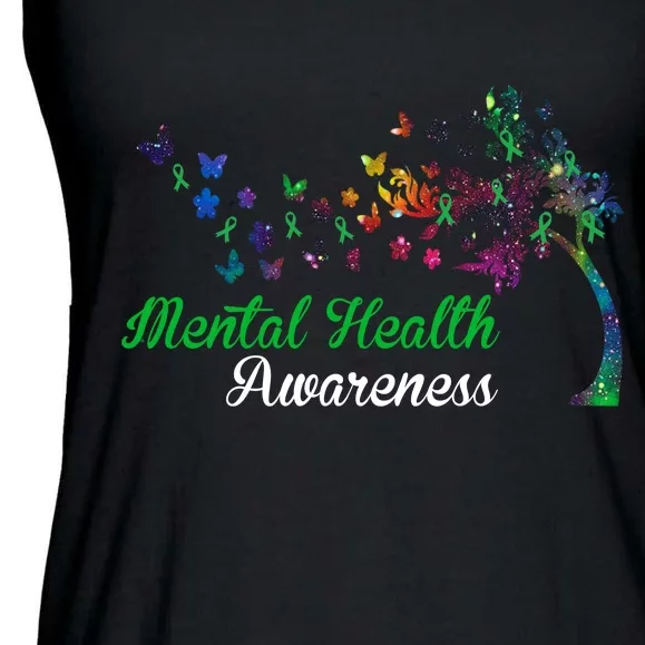 Mental Health Awareness Butterfly Tree Ladies Essential Flowy Tank