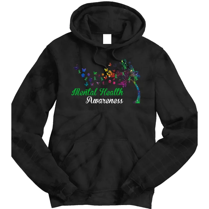 Mental Health Awareness Butterfly Tree Tie Dye Hoodie