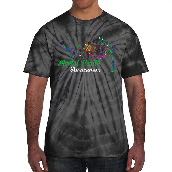 Mental Health Awareness Butterfly Tree Tie-Dye T-Shirt