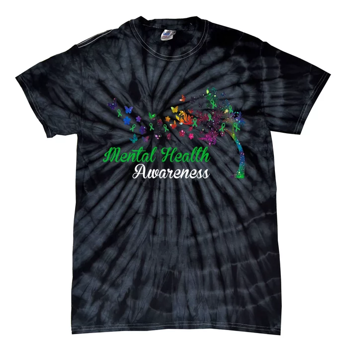 Mental Health Awareness Butterfly Tree Tie-Dye T-Shirt