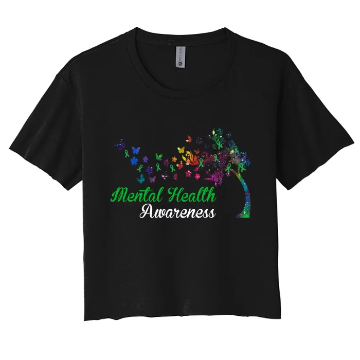 Mental Health Awareness Butterfly Tree Women's Crop Top Tee