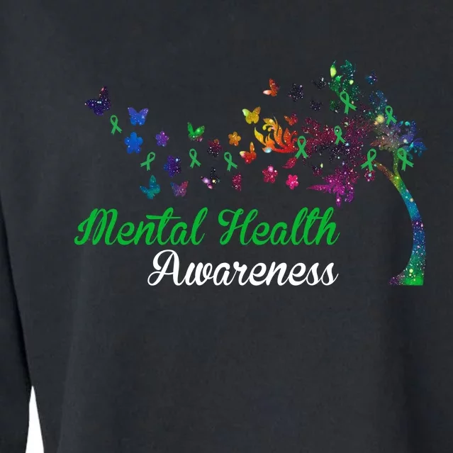 Mental Health Awareness Butterfly Tree Cropped Pullover Crew