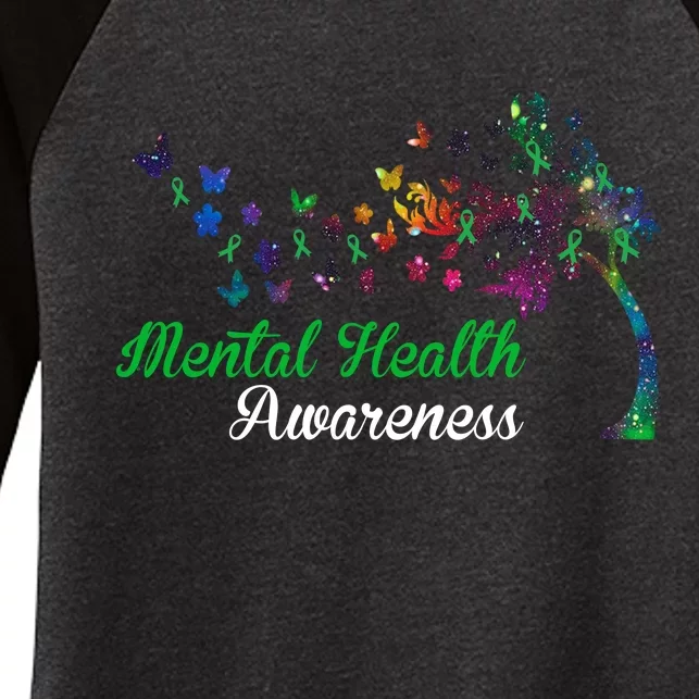 Mental Health Awareness Butterfly Tree Women's Tri-Blend 3/4-Sleeve Raglan Shirt