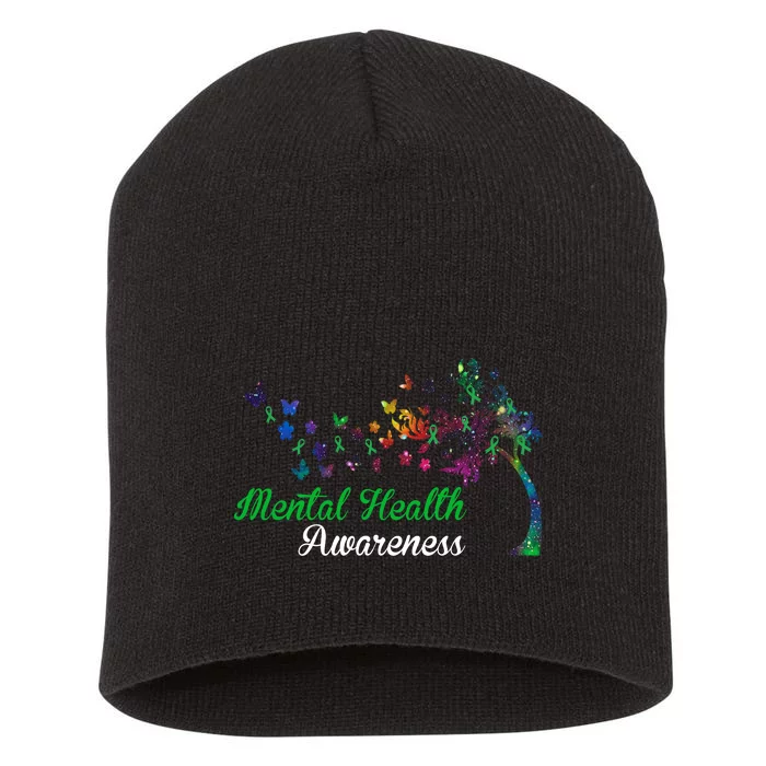 Mental Health Awareness Butterfly Tree Short Acrylic Beanie