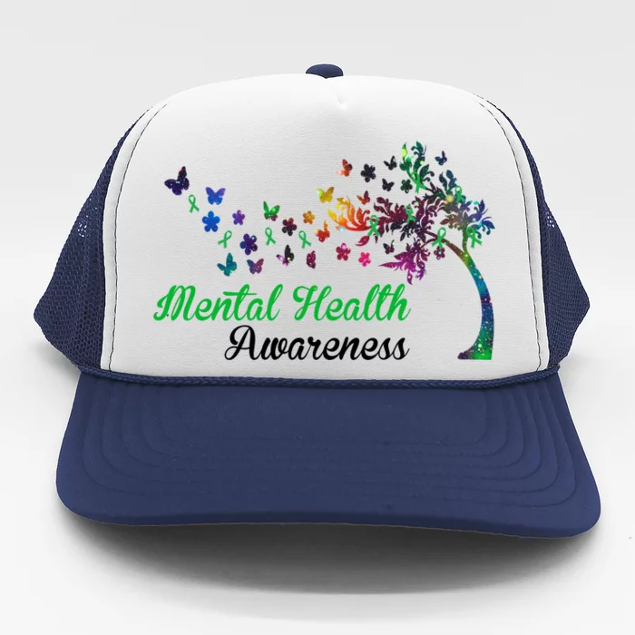 Mental Health Awareness Butterfly Tree Trucker Hat