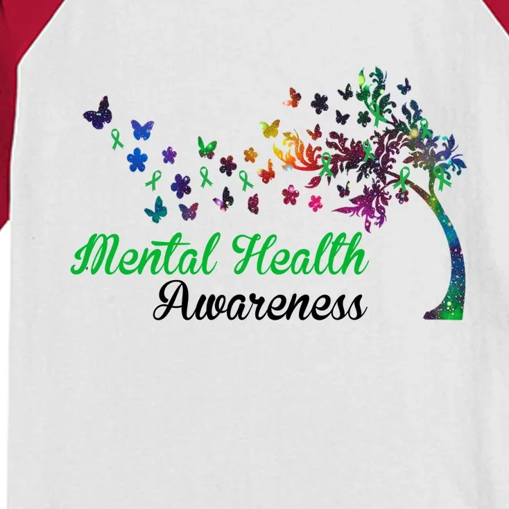 Mental Health Awareness Butterfly Tree Kids Colorblock Raglan Jersey