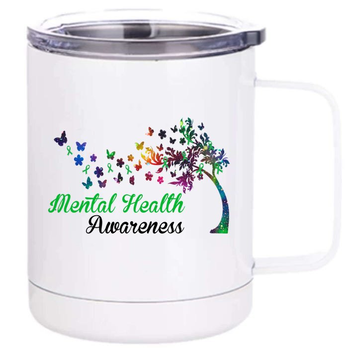 Mental Health Awareness Butterfly Tree Front & Back 12oz Stainless Steel Tumbler Cup