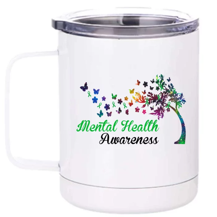 Mental Health Awareness Butterfly Tree Front & Back 12oz Stainless Steel Tumbler Cup