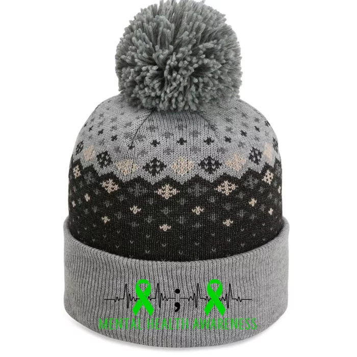 Mental Health Awareness Pulse Ribbon The Baniff Cuffed Pom Beanie