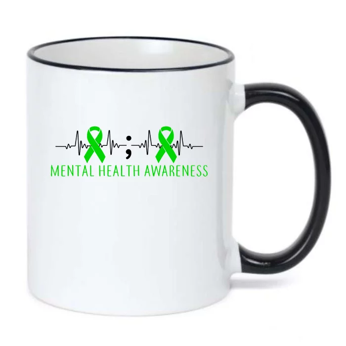 Mental Health Awareness Pulse Ribbon Black Color Changing Mug