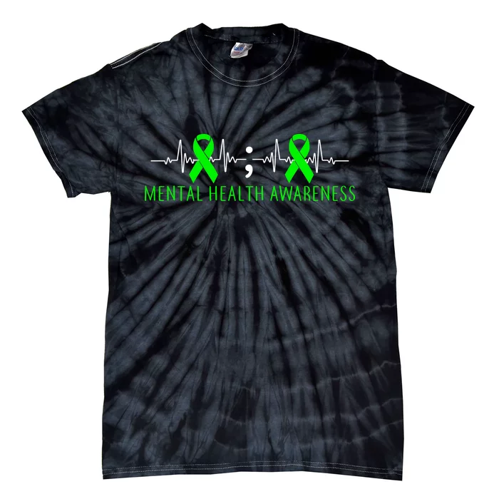 Mental Health Awareness Pulse Ribbon Tie-Dye T-Shirt