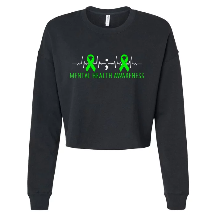 Mental Health Awareness Pulse Ribbon Cropped Pullover Crew