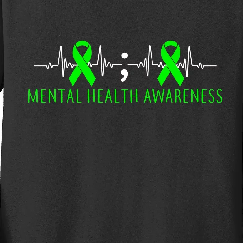 Mental Health Awareness Pulse Ribbon Kids Long Sleeve Shirt