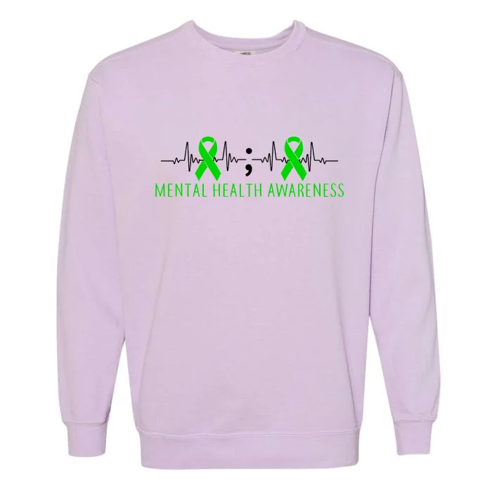 Mental Health Awareness Pulse Ribbon Garment-Dyed Sweatshirt