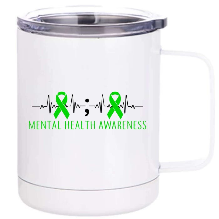 Mental Health Awareness Pulse Ribbon Front & Back 12oz Stainless Steel Tumbler Cup