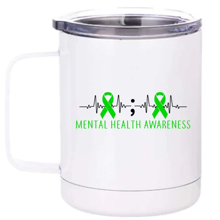 Mental Health Awareness Pulse Ribbon Front & Back 12oz Stainless Steel Tumbler Cup