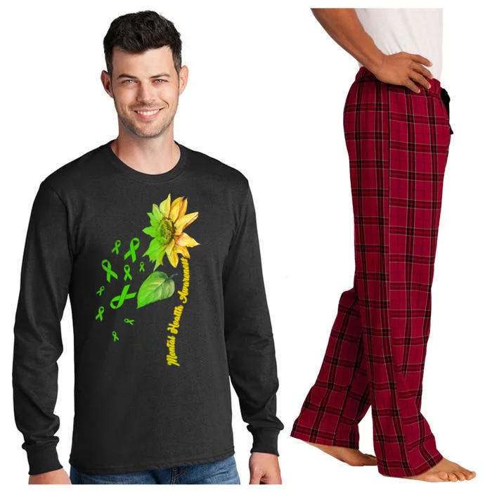 Mental Health Awareness Sunflower Ribbon Long Sleeve Pajama Set