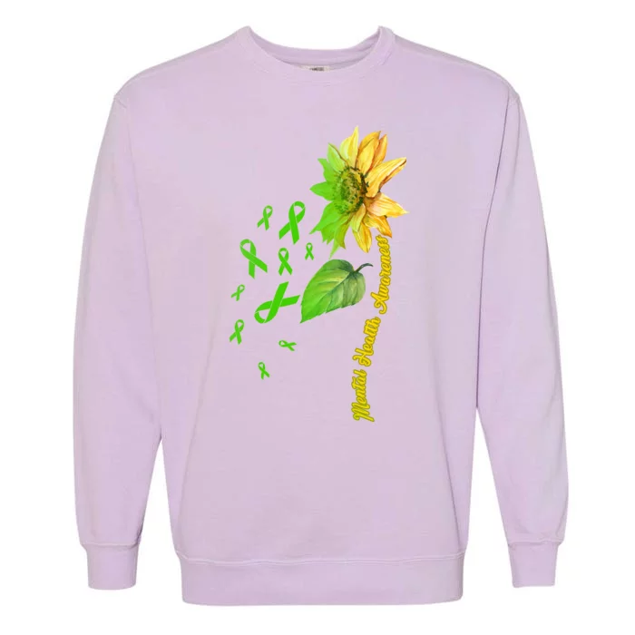 Mental Health Awareness Sunflower Ribbon Garment-Dyed Sweatshirt