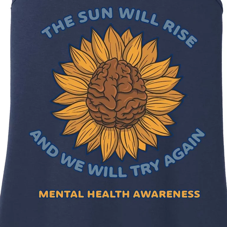 Mental Health Awareness Sunflower The Sun Will Rise Ladies Essential Tank