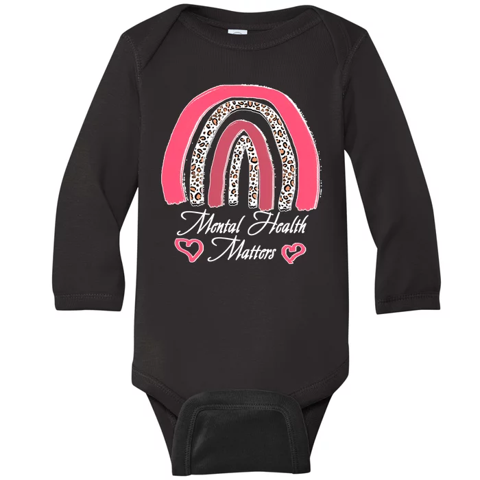 Mental Health Matters Leopard Print Rainbow Baby Long Sleeve Bodysuit