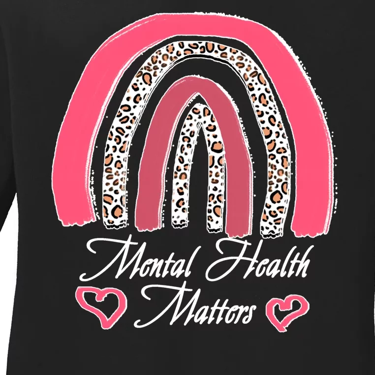 Mental Health Matters Leopard Print Rainbow Ladies Long Sleeve Shirt