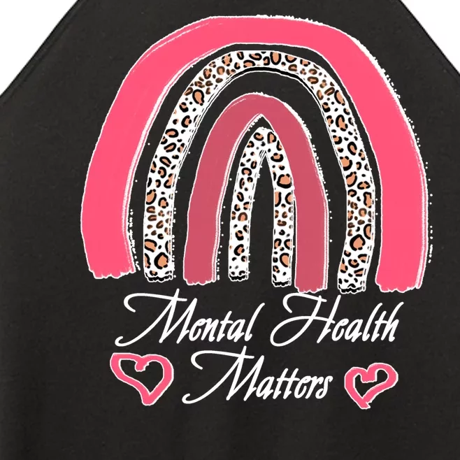 Mental Health Matters Leopard Print Rainbow Women’s Perfect Tri Rocker Tank