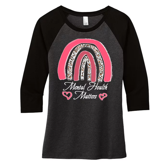 Mental Health Matters Leopard Print Rainbow Women's Tri-Blend 3/4-Sleeve Raglan Shirt