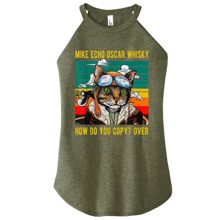 Mike Echo Oscar Whisky Cat Funny CatS Pun Pilot Vintage Women’s Perfect Tri Rocker Tank