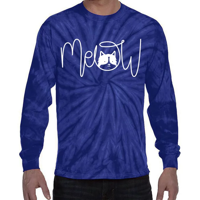 Meow Cat Calligraphy Tie-Dye Long Sleeve Shirt