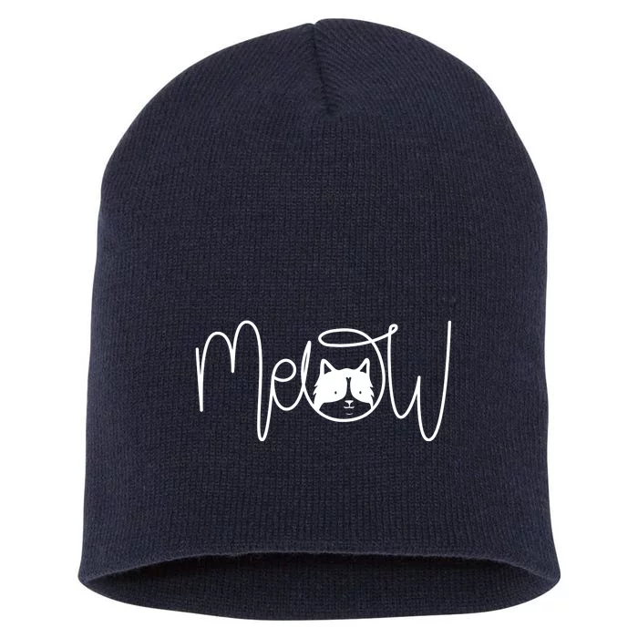 Meow Cat Calligraphy Short Acrylic Beanie