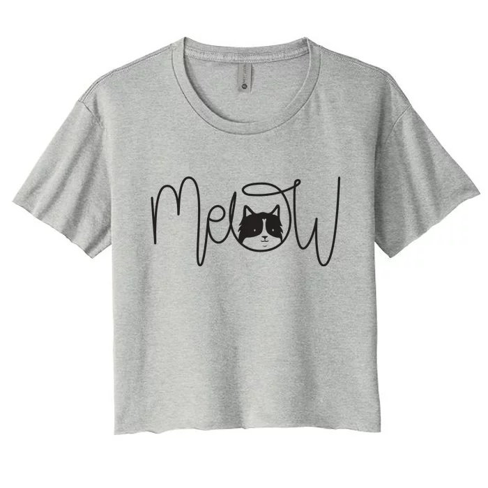 Meow Cat Calligraphy Women's Crop Top Tee